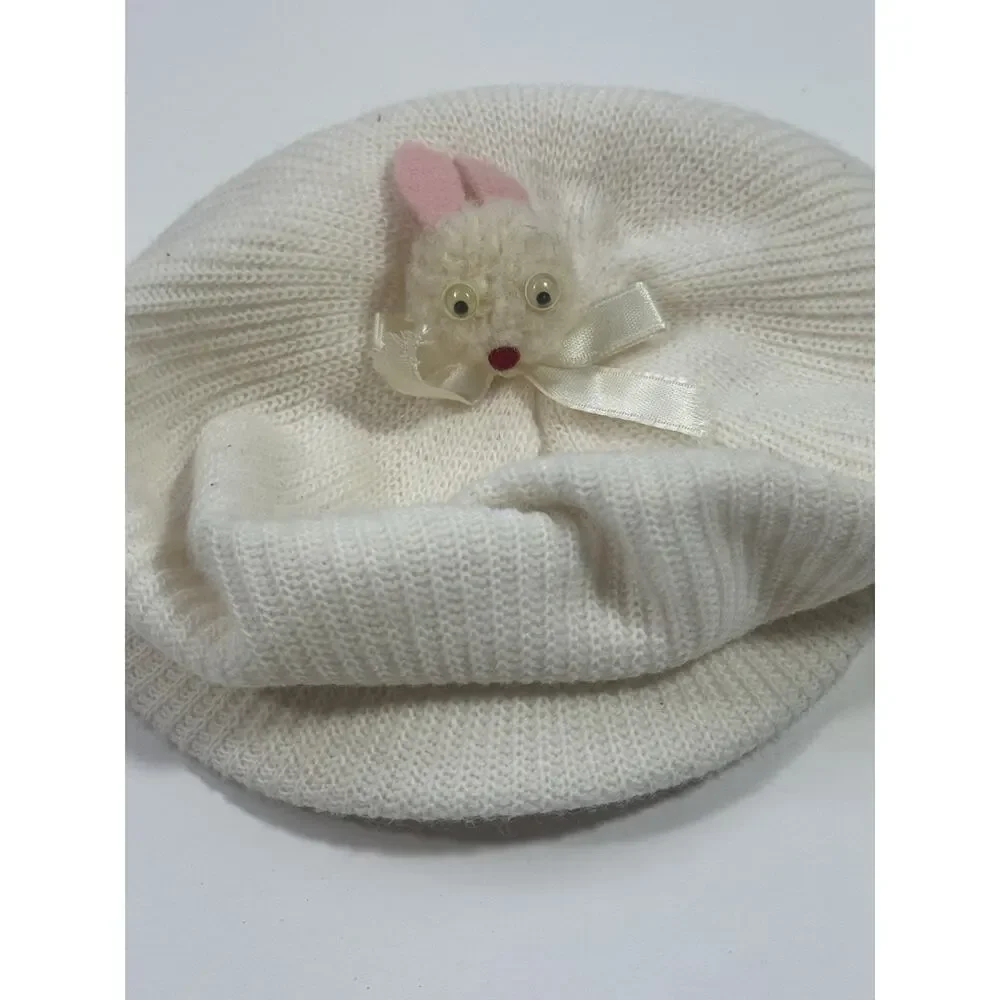 Vintage Baby Hats Caps English Tams Knit White Newborn-12 Mos